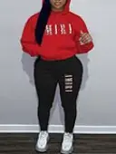 LW Plus Size Letter Print Kangaroo Pocket Tracksuit Set 1X
