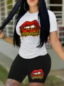 LW Chain Lip Print Shorts Set
