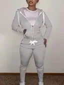 LW BASICS Hooded Collar Kangaroo Pocket Tracksuit Set