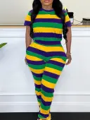 LW BASICS Plus Size Striped Patchwork Pants Set 2X
