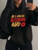 LW Plus Size Hustle Hard Lip Print Hoodie 1X