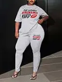LW BASICS Plus Size Lip Letter Print Pants Set 5X