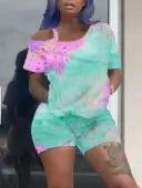 LW Tie Dye Cut Out Shorts Set