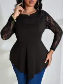 LW Plus Size Lace Patchwork Solid Color T-shirt 4X