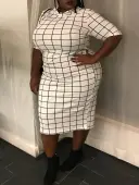 LW Plus Size Round Neck Plaid Print Bodycon Dress 3X