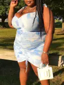 LW SXY Plus Size Tie Dye Ruched Drawstring Bodycon Dress 4X
