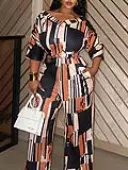 LW BASICS Plus Size V Neck Mixed Print Jumpsuit 2X