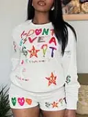 LW Graffiti Star Letter Print Shorts Set