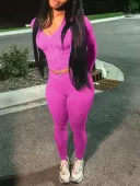 LW None Solid Color Two-piece Pants Set