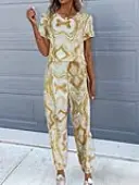 LW BASICS V Neck Print Loose Pants Set