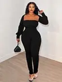 LW Plus Size Solid Color Monochrome Two-piece Pants Set 1X