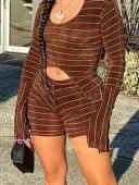 LW Plus Size Pattern Striped Two-piece Shorts Set 0X