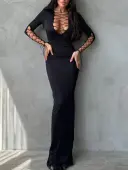 LW SXY Bandage Design Solid Color Maxi Dress