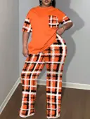 LW Plus Size Pattern Plaid Two-piece Pants Set 2X