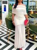 LW Shirred Solid Color Maxi Dress