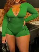 LW BASICS Plus Size Zipper Design Solid Color Romper 3X