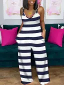 LW Plus Size Casual V Neck Striped White One-piece Jumpsuit 3X