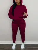 LW BASICS Hooded Collar Kangaroo Pocket Tracksuit Set