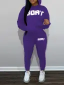 LW Letter Print Kangaroo Pocket Tracksuit Set