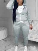 LW BASICS Plus Size Kangaroo Pocket Drawstring Tracksuit Set 0X