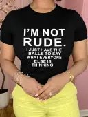 LW Plus Size Casual O Neck Letter Print White T-shirt 3X