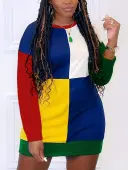 LW Plus Size Color Lump Patchwork Sweat Dress 1X