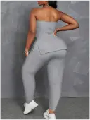 LW BASICS Plus Size Off The Shoulder Side Split Pants Set 4X