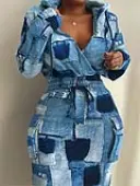 LW Plus Size Imitation Denim Drawstring Side Pocket Bodycon Dress 3X