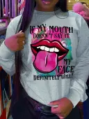 LW Plus Size Lip Letter Print Sweatshirt 1X