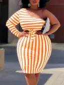 LW Plus Size One Shoulder Striped Bodycon Dress 3X