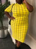 LW Plus Size Round Neck Plaid Print Bodycon Dress 3X