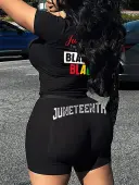 LW Juneteenth Letter Print Patchwork Shorts Set