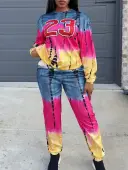 LW Dropped Shoulder Number 23 Print Tie Dye Pants Set