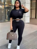 LW Crop Top Letter Print Pants Set