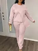 LW BASICS Plus Size Solid Color Two-piece Pants Set 1X