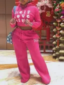 LW Street Polyester Hooded Collar Pattern Letter Long Sleeve Two-piece Pants Set