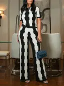 LW Plus Size Pattern Geometric Black And White Two-piece Pants Set 0X