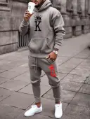 LW Men King Crown Print Kangaroo Pocket Tracksuit Set