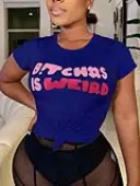 LW Plus Size Round Neck Letter Print T-shirt 5X