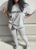 LW Essentials Round Neck Letter Print Pants Set