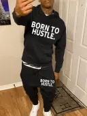 LW Men Born To Hustle Letter Print Kangaroo Pocket Tracksuit Set