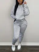 LW BASICS Hooded Collar Kangaroo Pocket Tracksuit Set