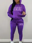 LW Letter Print Kangaroo Pocket Tracksuit Set