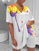 LW Plus Size Splash Ink Design Side Split Shorts Set 1X