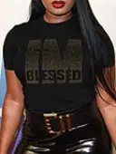 LW Plus Size Rhinestone Blessed Letter T-shirt 2X