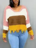 LW Tassel Design Solid Color Loose Multicolor Mstn Sweater