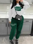 LW Round Neck Letter Prrint Loose Pants Set