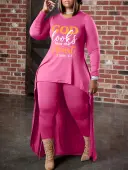 LW Plus Size Letter Print Asymmetrical Pants Set 0X