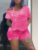LW Tie Dye Cut Out Shorts Set