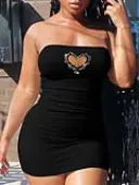 LW SXY Off The Shoulder Rhinestone Heart Cut Out Bodycon Dress
